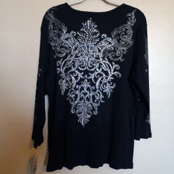 Y2K Fleur De Lis Rhinestone Mcbling Long Sleeve Shirt - Picture 4 of 9